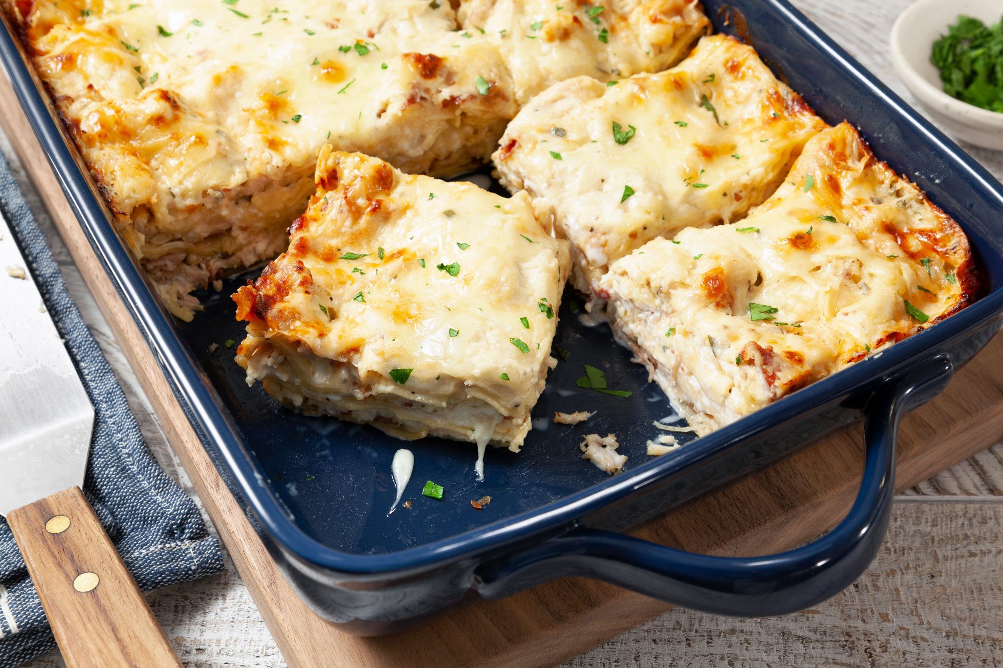 Chicken Alfredo Lasagna served