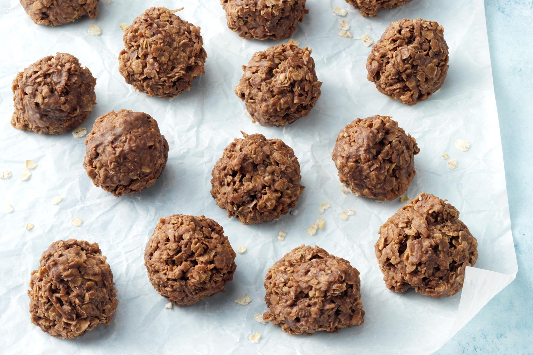 Chocolate Oat Cookies on a Baking Sheet