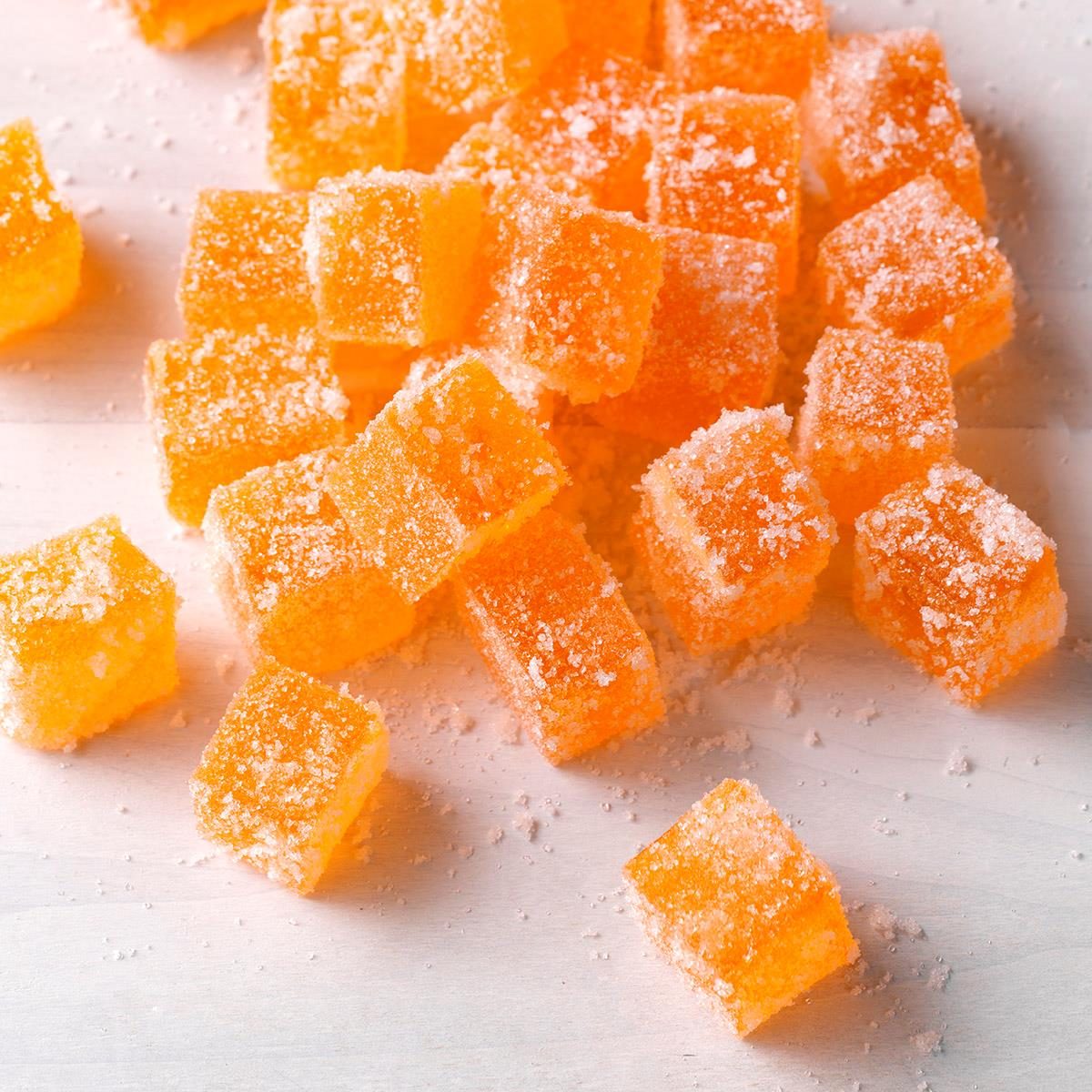 A batch of homemade orange gumdrops.