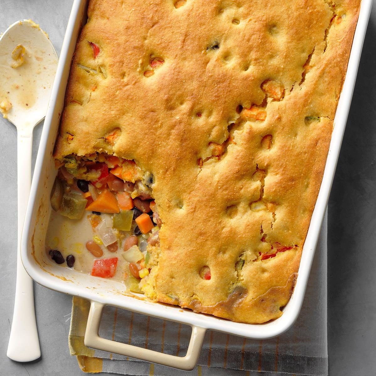 Tex-Mex Bean Bake with Pumpkin Cornbread Topping