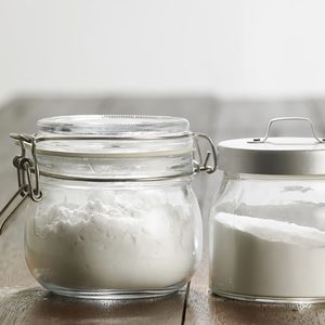 baking soda on the wooden table top