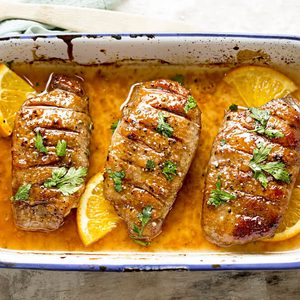 Duck breast in orange sauce marinade