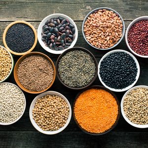 various legumes in different bowls