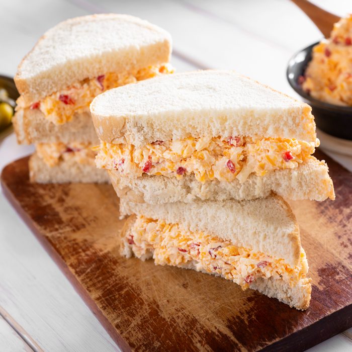 pimento cheese sandwich on white bread