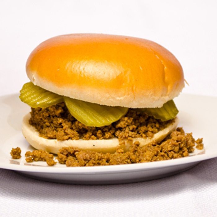 iowa loose meat maid rite sandwich with pickles