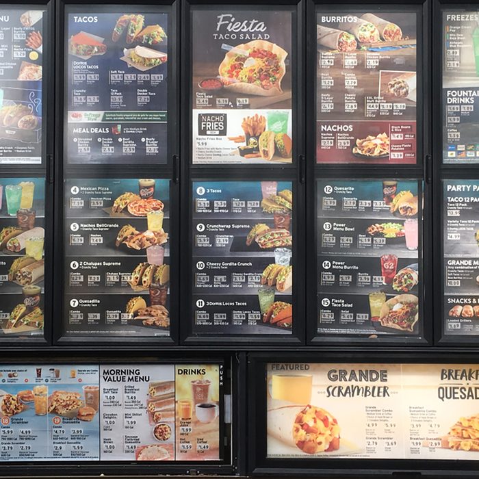 Taco Bell drive thru order menu Saint Augustine , Florida USA.