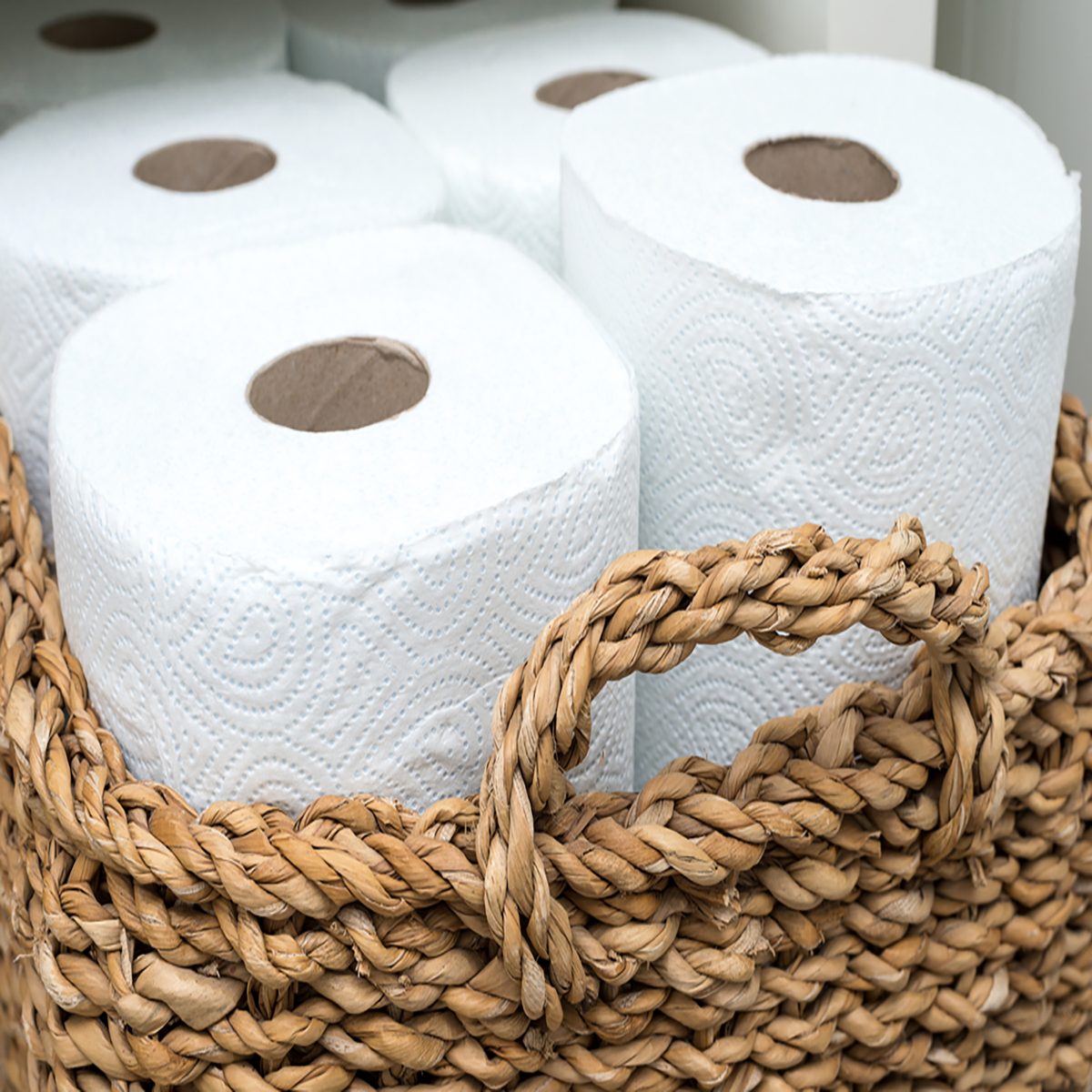 paper towel in a wicker basket.