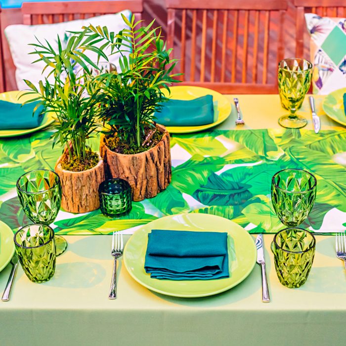Table setting in a restaurant at a tropical party