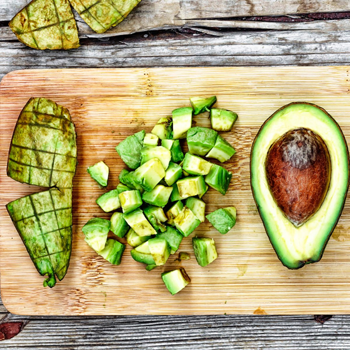 Closeup avocado. Avocado Sliced and diced for salads