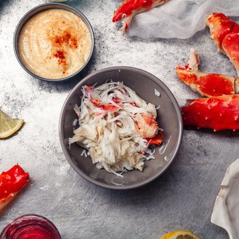 Various crab legs, claws and shredded meat