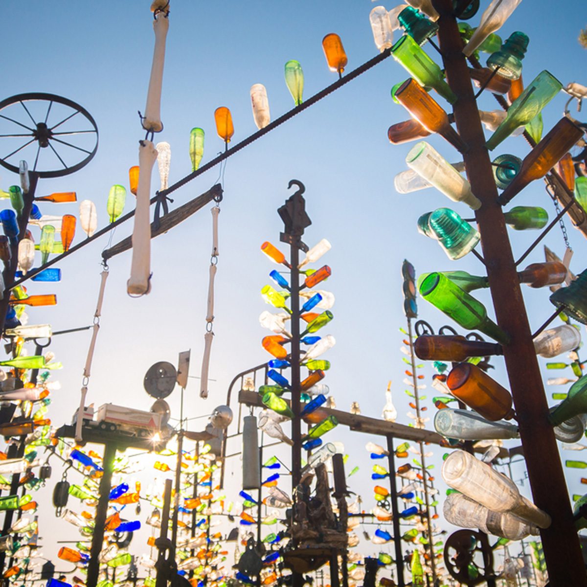 Art installation with collected beer bottle at Elmer
