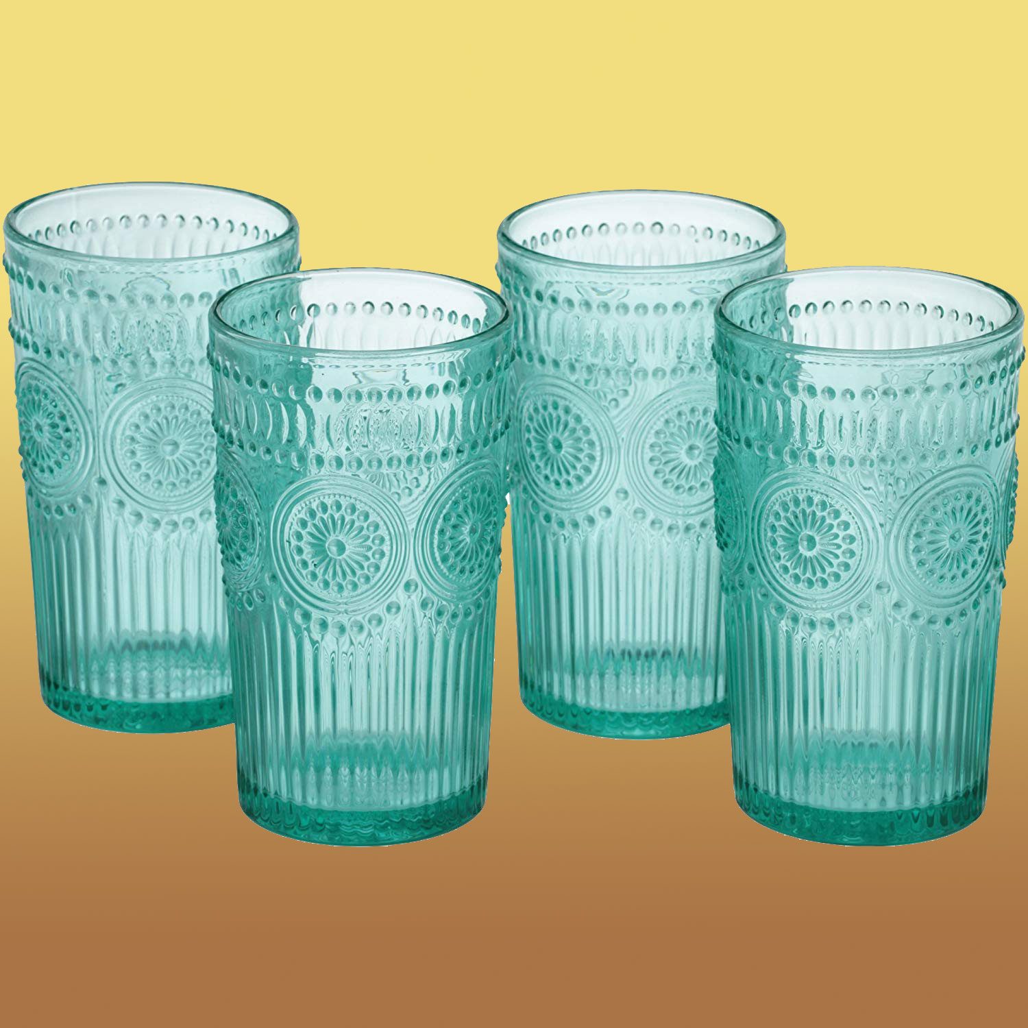 The Pioneer Woman Adeline 16-Ounce Emboss Glass Tumblers, Set of 4 (Turquoise)