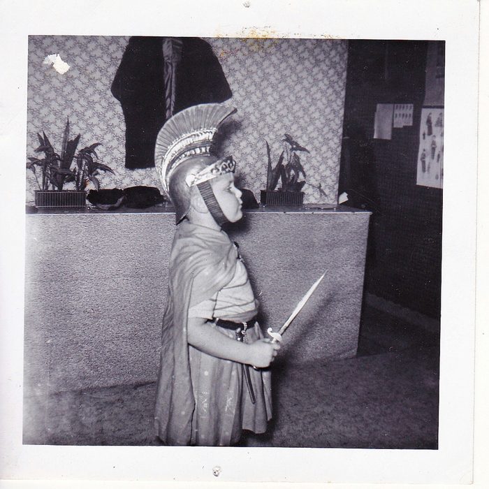 boy dressed as centurion for Halloween