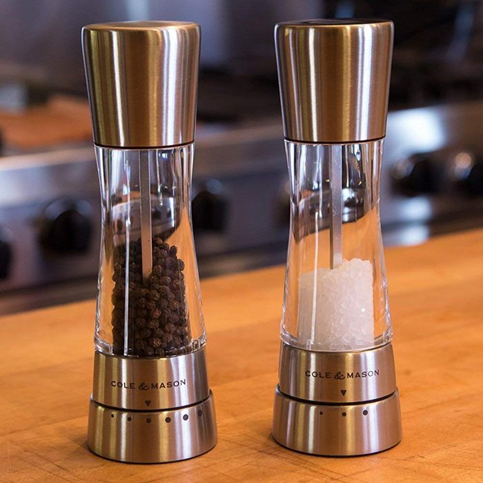 COLE & MASON Derwent Salt and Pepper Grinder Set - Stainless Steel Mills Include Gift Box, Gourmet Precision Mechanisms and Premium Sea Salt and Peppercorns