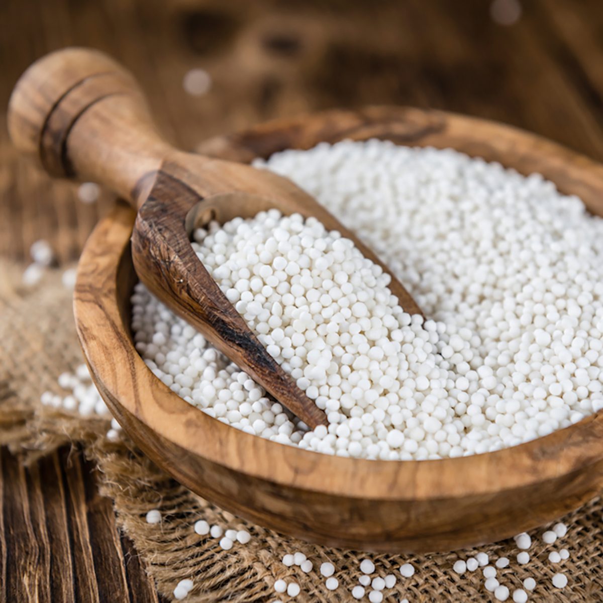 Old vintage wooden table with Tapioca 