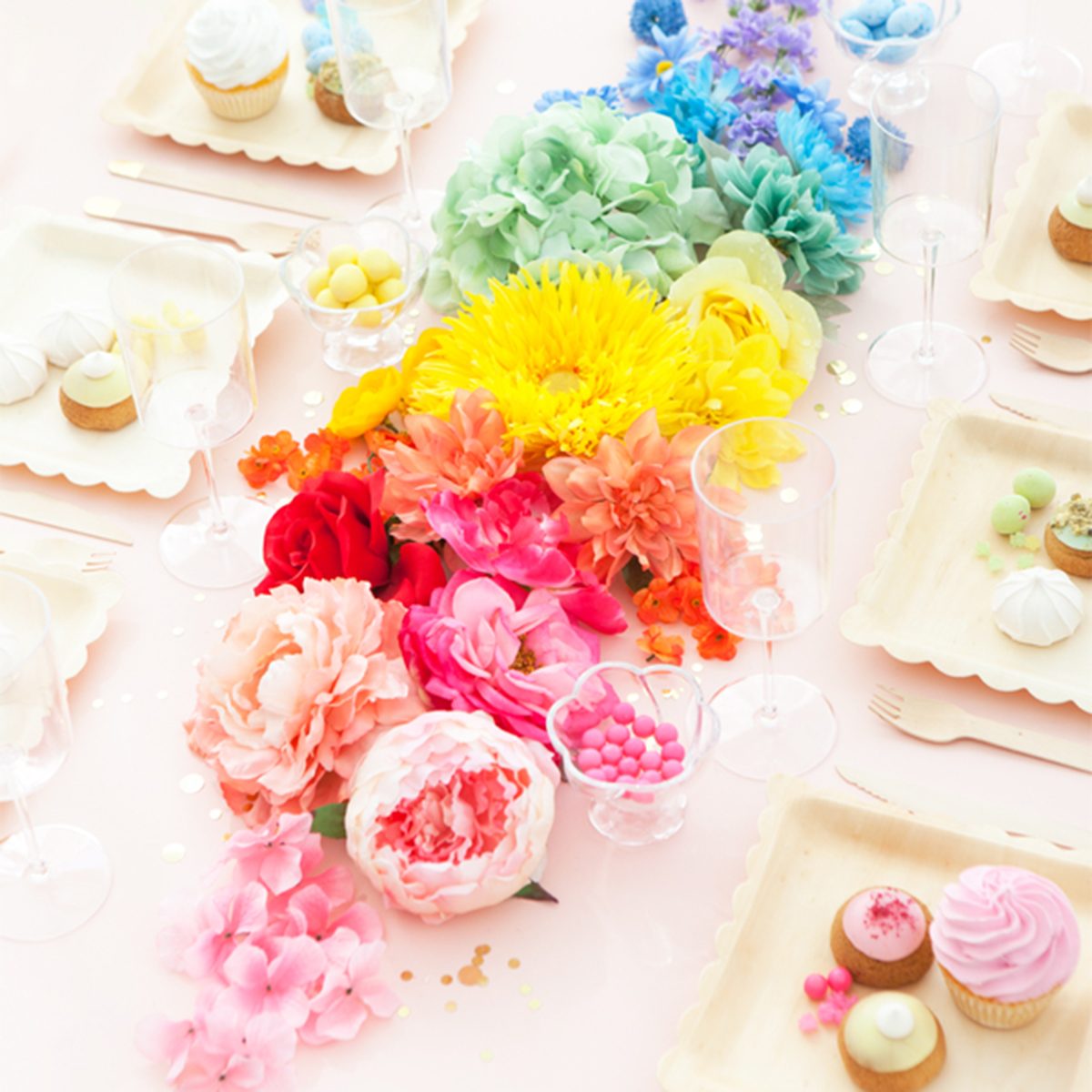 Rainbow flowers centerpiece