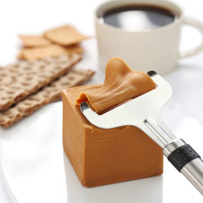 Scandinavian brown cheese, crispy bread and coffee