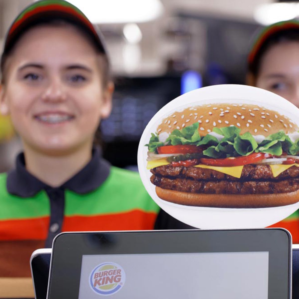 taff of 500th Burger King restaurant in Russia in the service area in the day of opening.