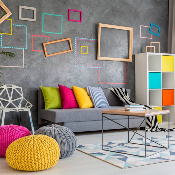 Room with brightly colored accessories