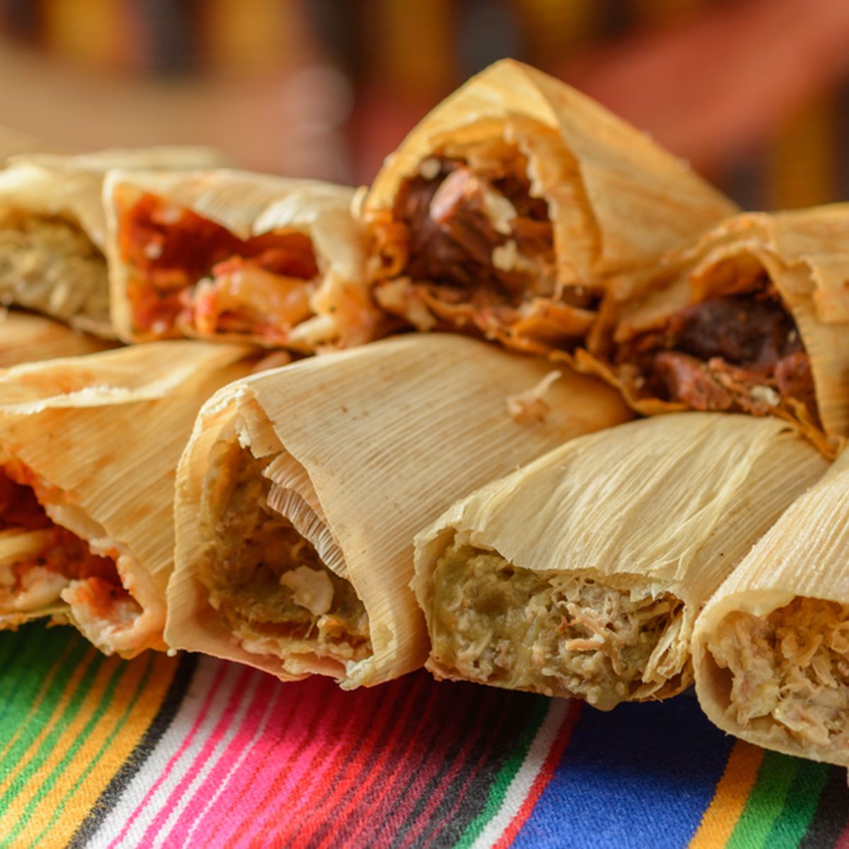 Colorful Traditional Mexican food dishes tamales