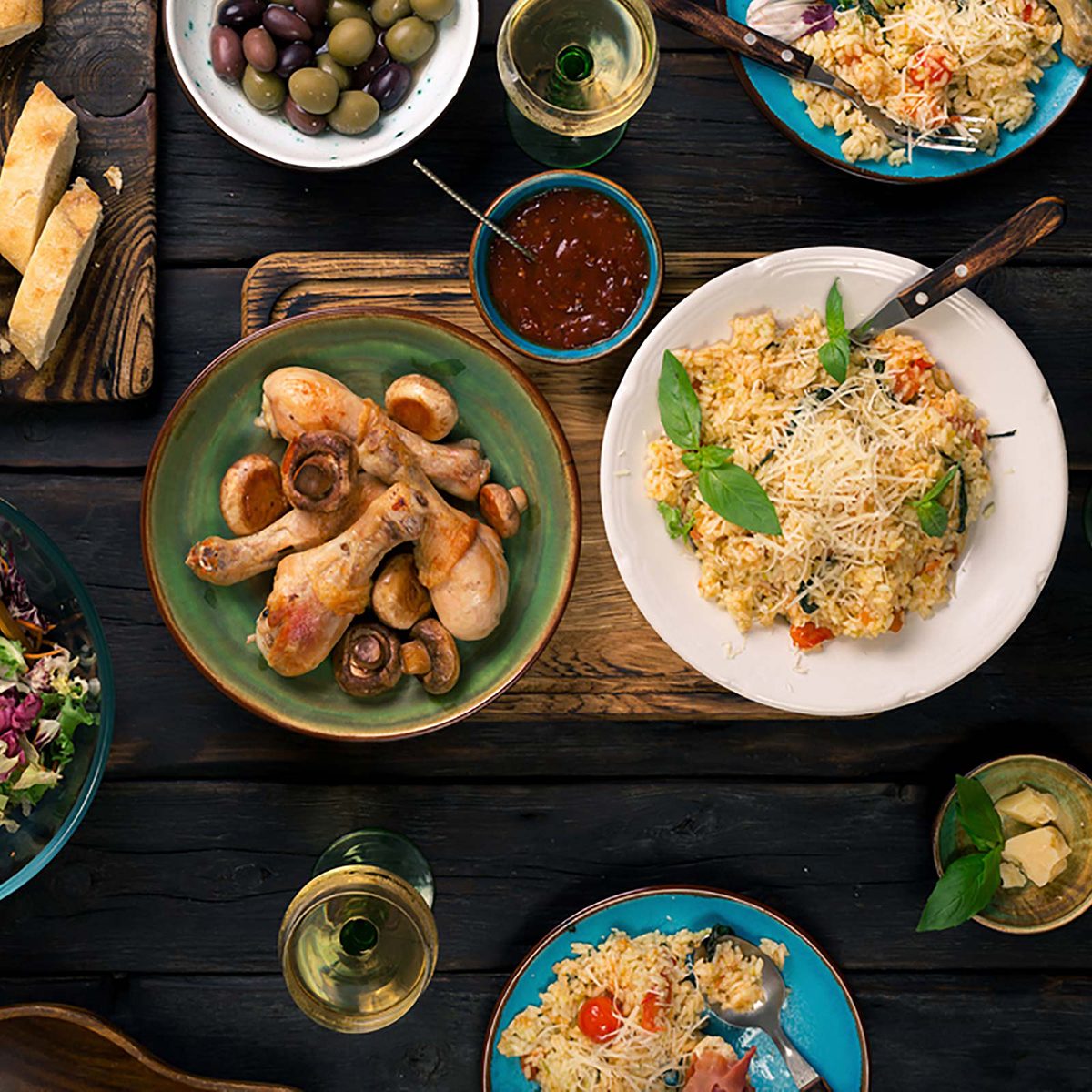 Different dishes on table