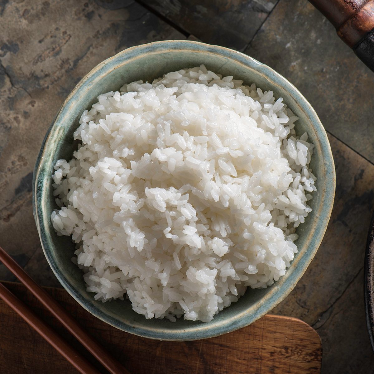 Steamed white rice in a bowl