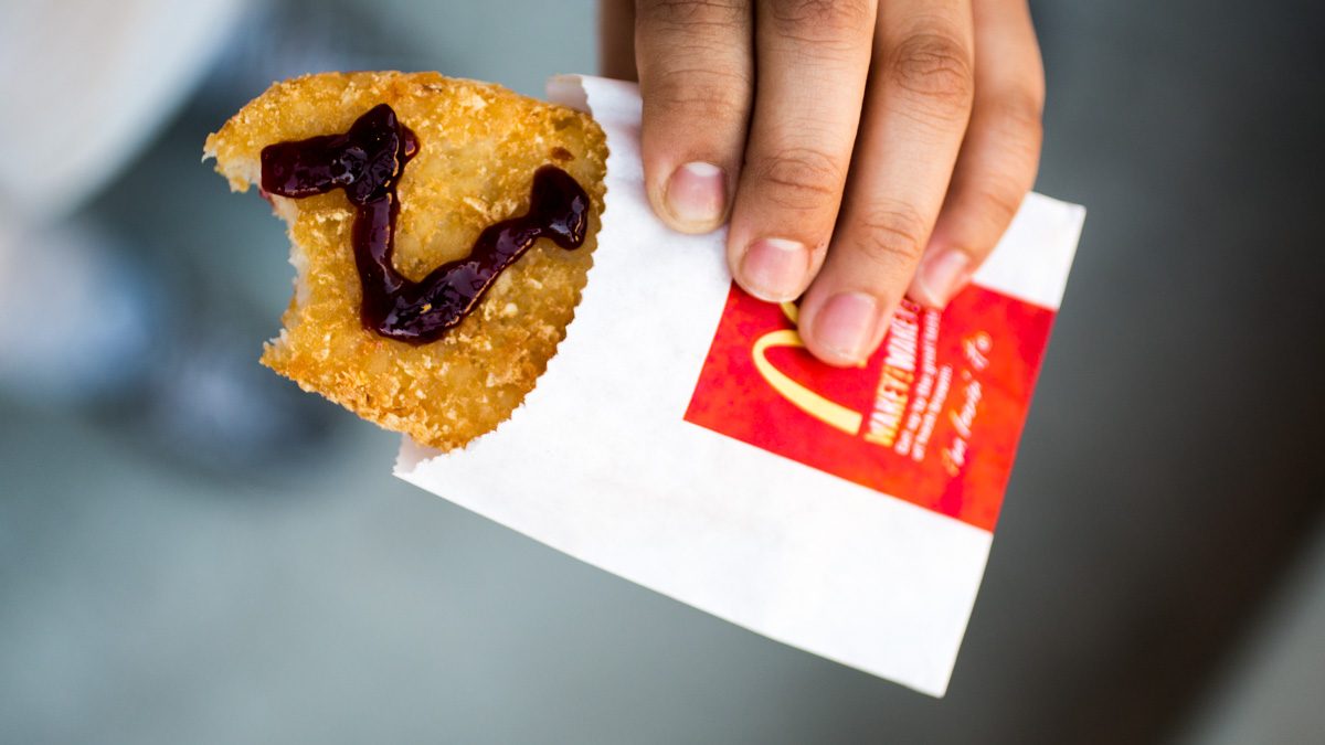 Hash brown with a drizzle of sauce