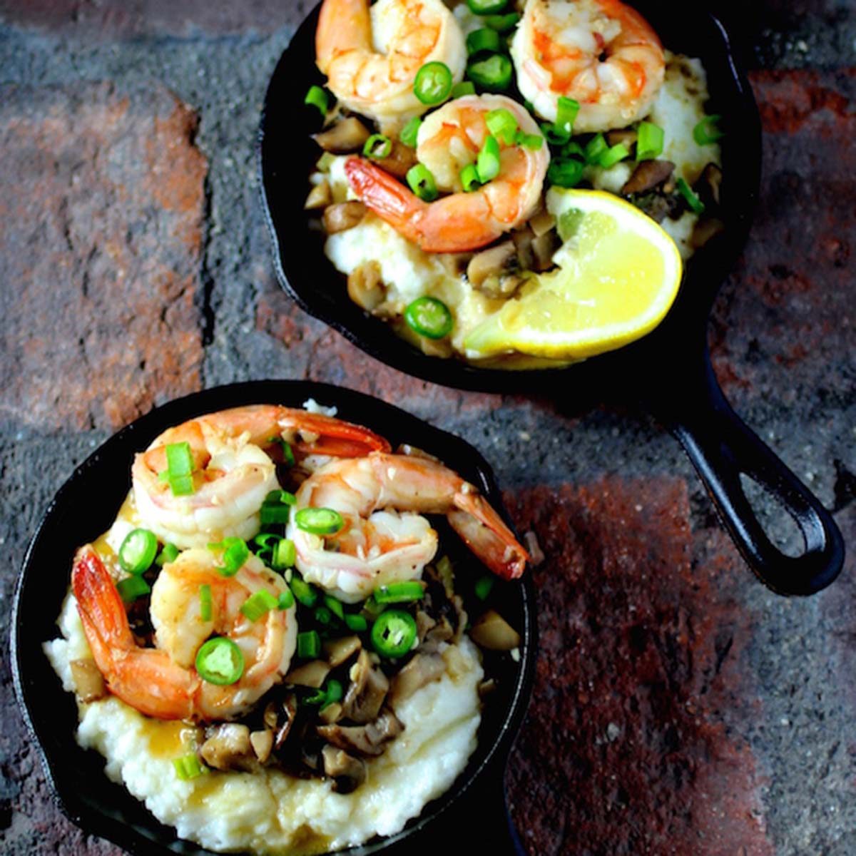 Shrimp and Grits in Mini Cast Iron Skillets