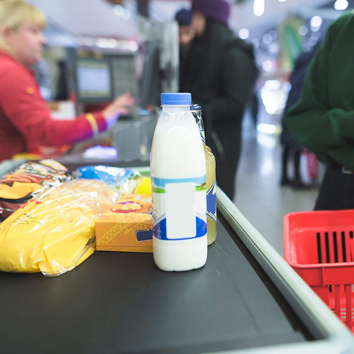 Checking out at the grocery store