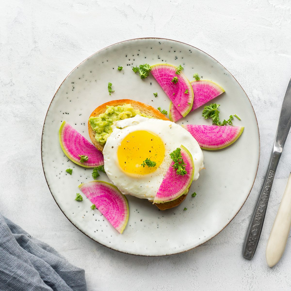 Toast made from sliced watermelon radish