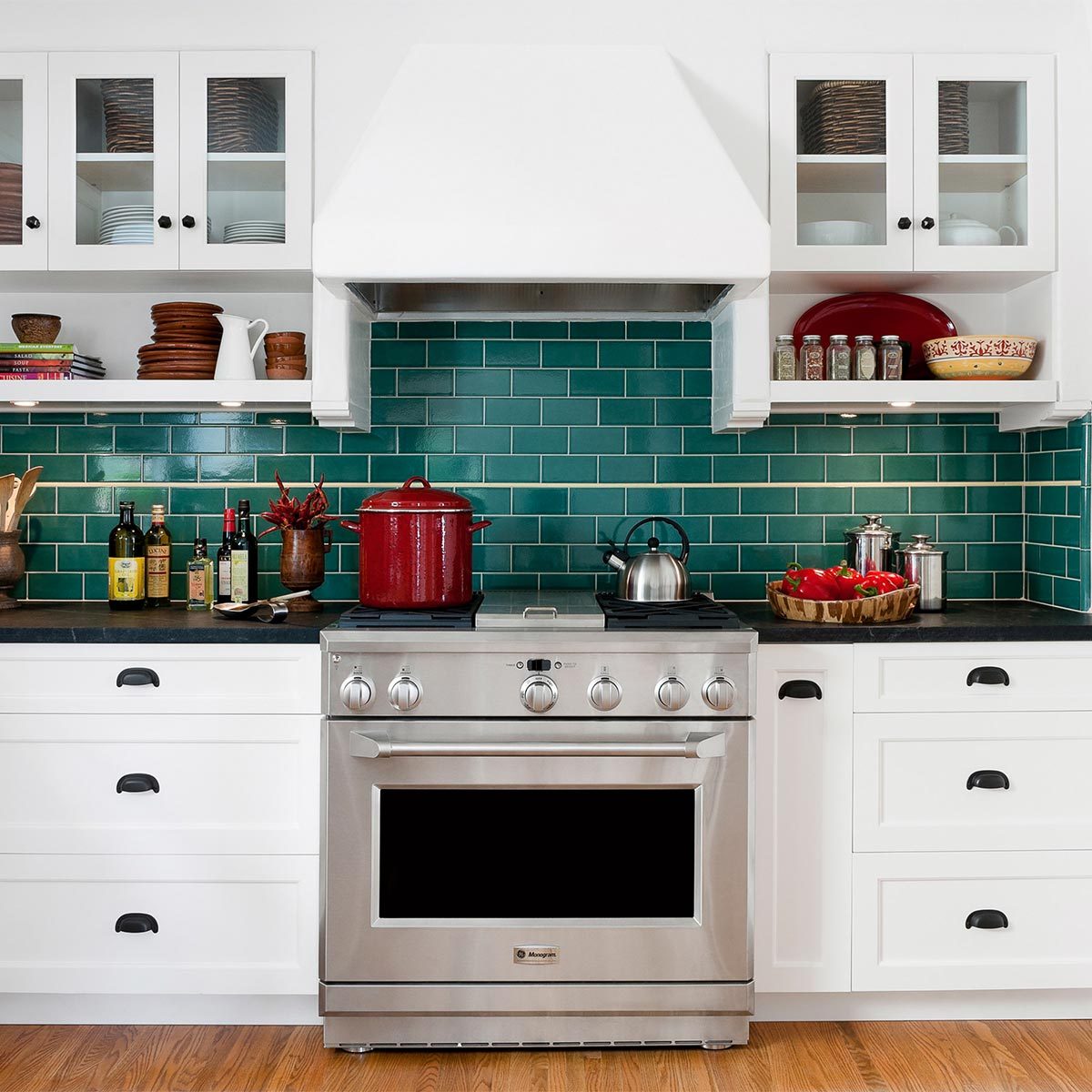 bright green backsplash kitchen remodel