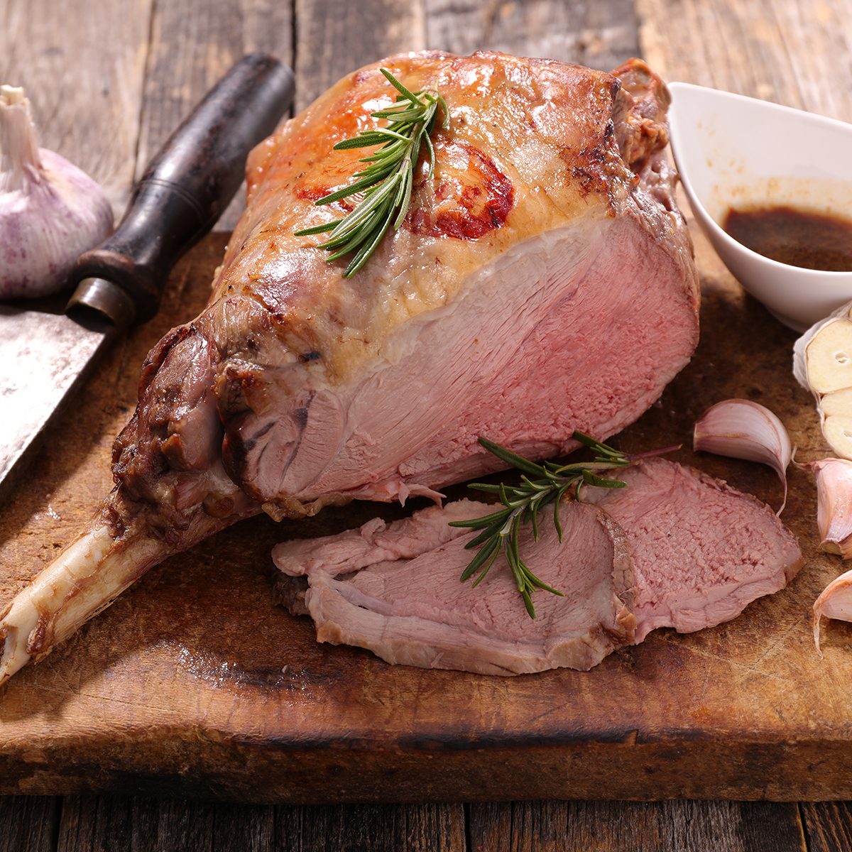 grilled lamb leg on board