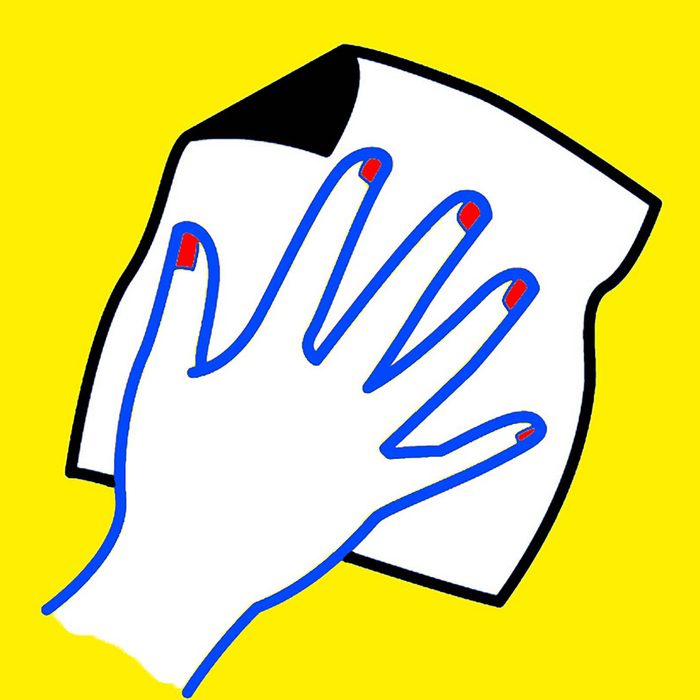 Hand wiping with a rag