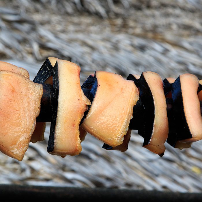 Whale fat drying in the sun in the Indonesian whaling village Lamalera