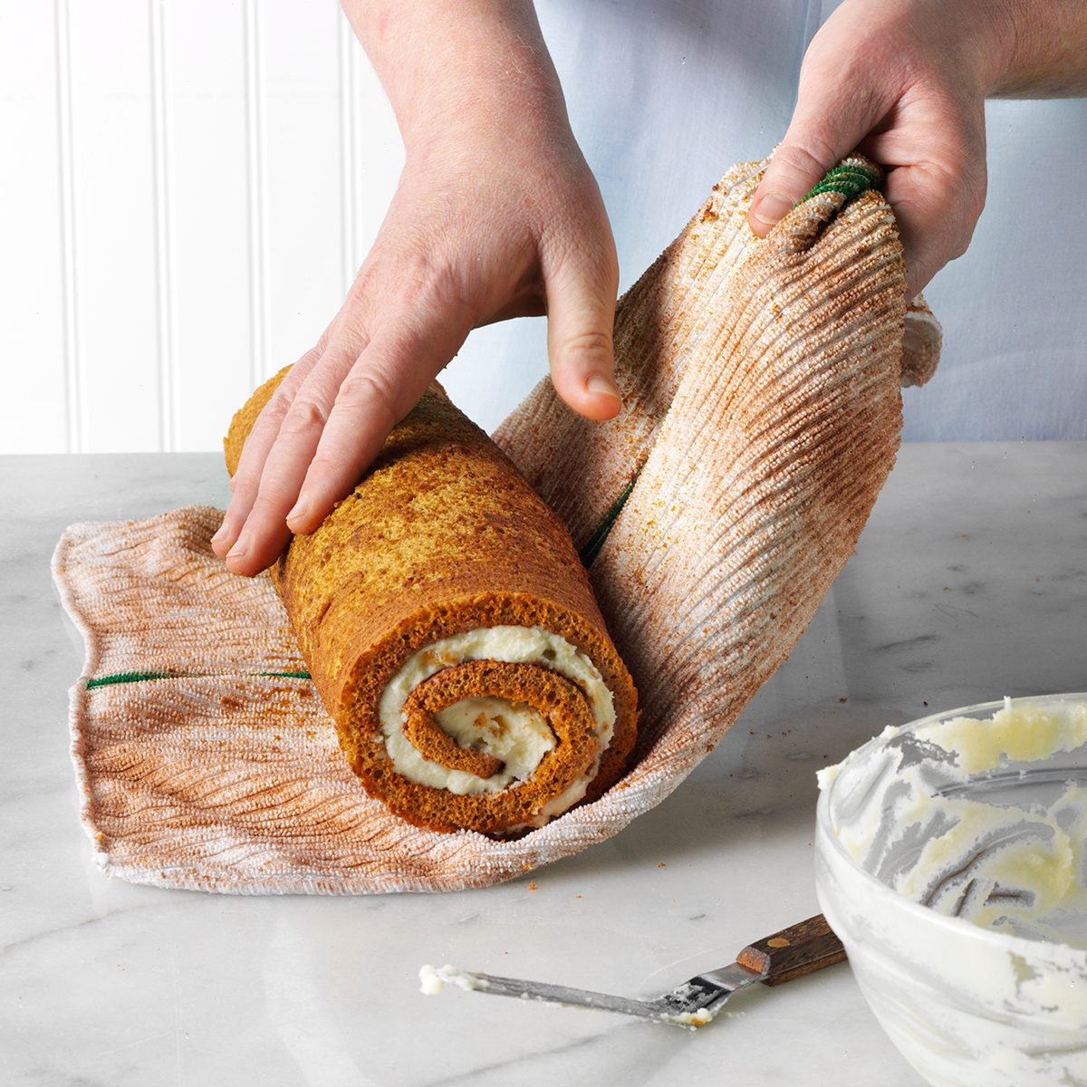 rolled Yule log cake with filling