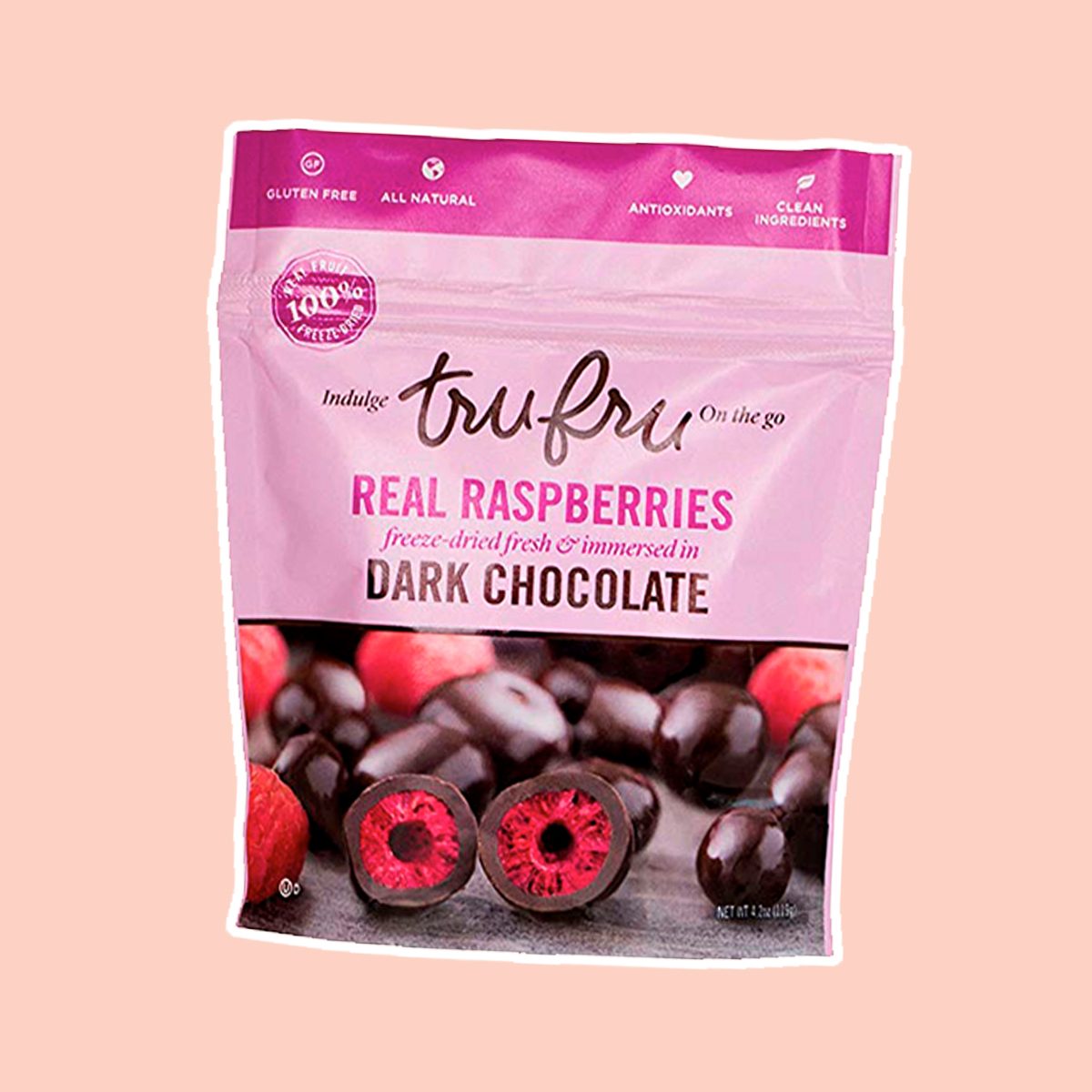 Tru Fru RASPBERRY PACK | 100% Freeze-Dried Fresh Raspberries Covered in Premium Dark Chocolate. 6ct-Pack Case, 4.2oz, 24 Servings (6-Raspberry)