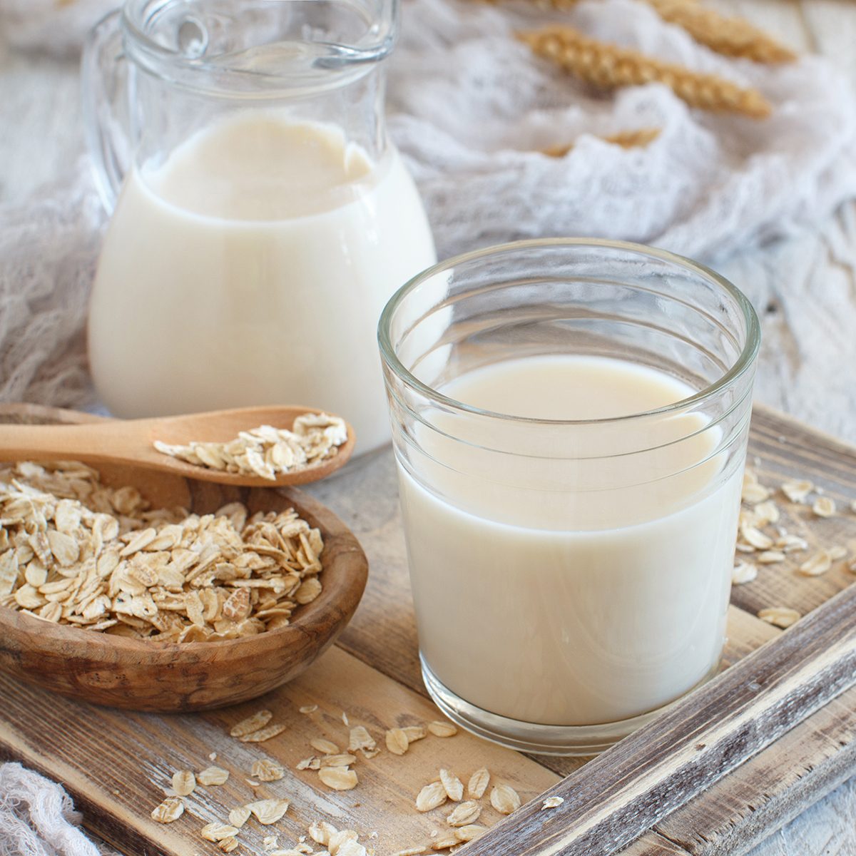 The rise of the new ingredient, 2020 food trends,Vegan oat milk, non dairy alternative milk in a glass close up; Shutterstock ID 1483081625