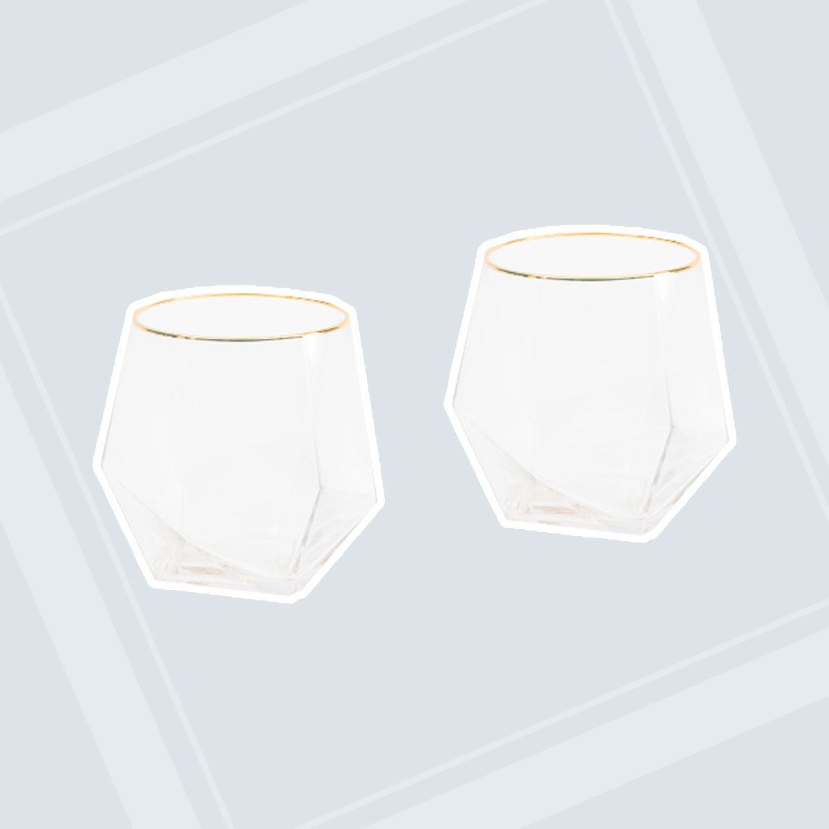 Stemless Geo Glass With Gold Rim