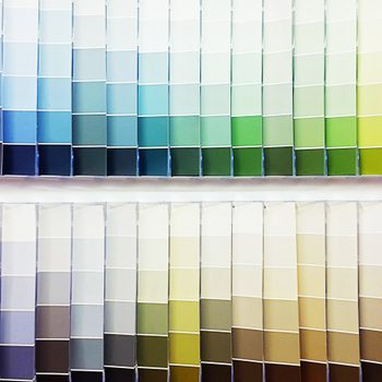 paint chips at a hardware store paint department