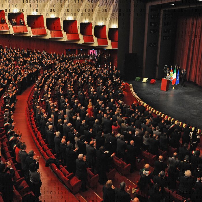 TURIN, ITALY - MARCH 18: President of the Italian Republic Giorgio Napolitano speaks at a ceremony to mark the 150th anniversary of Italy