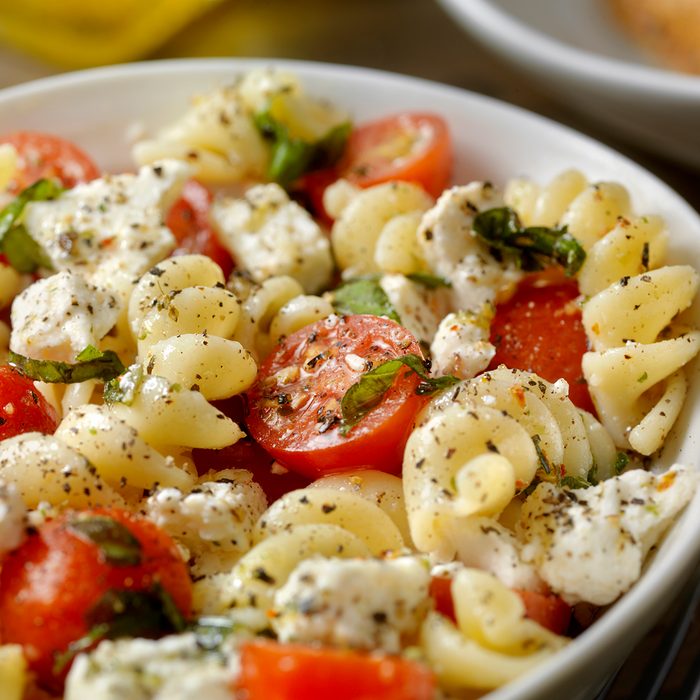 Tomato and Feta, Pasta Salad with Freshly Chopped Basil