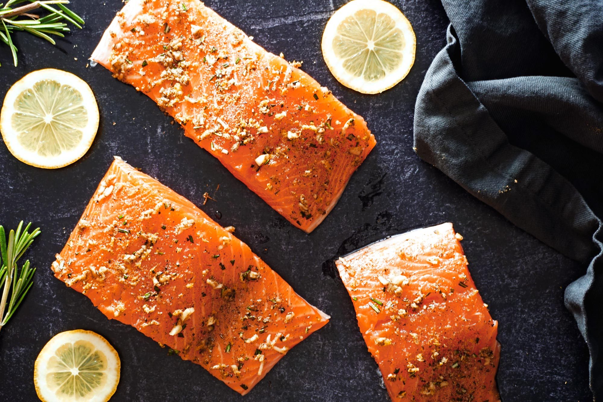 raw salmon topped with spices