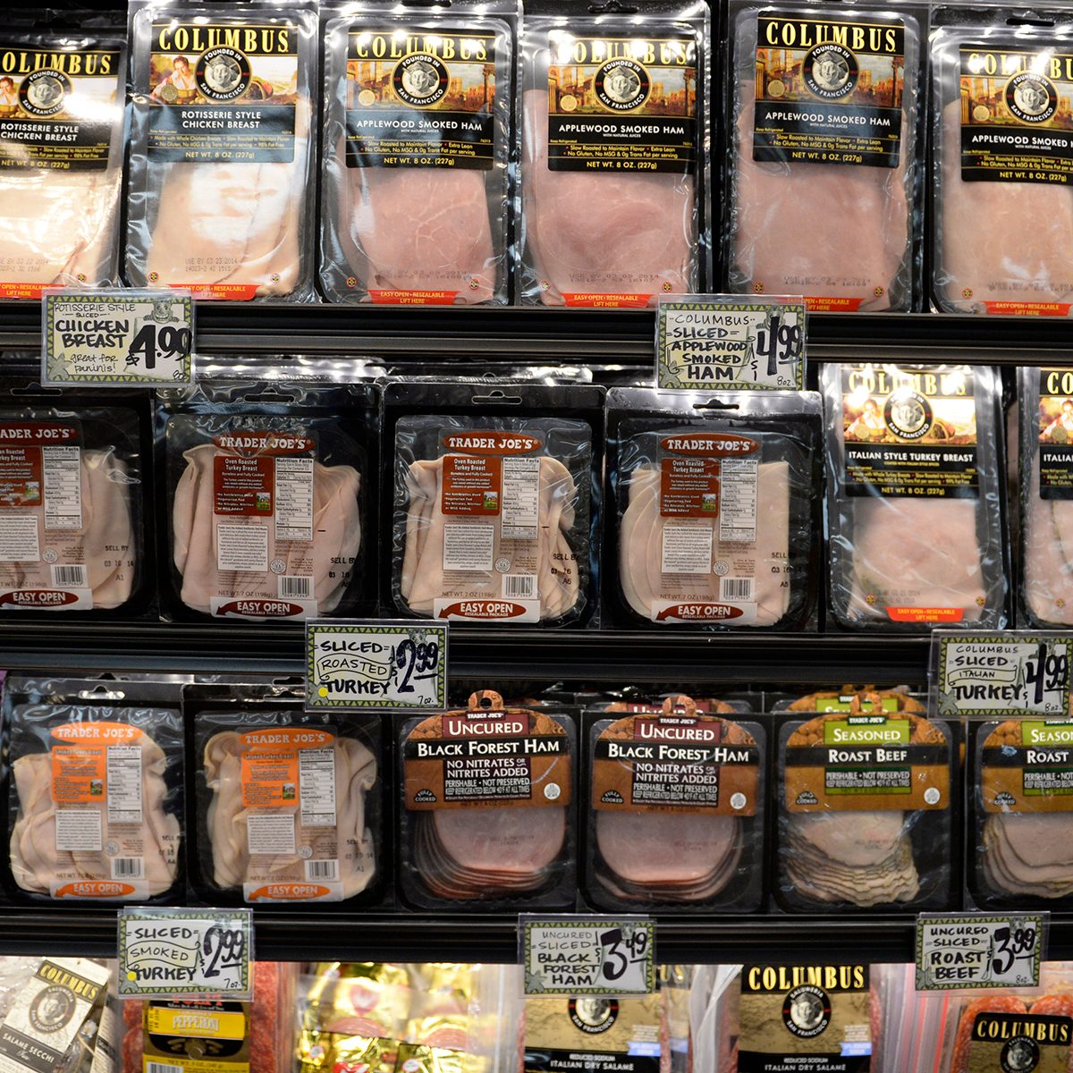 DENVER, CO - FEBRUARY 14: Deli meats line the shelves at the new Trader Joe