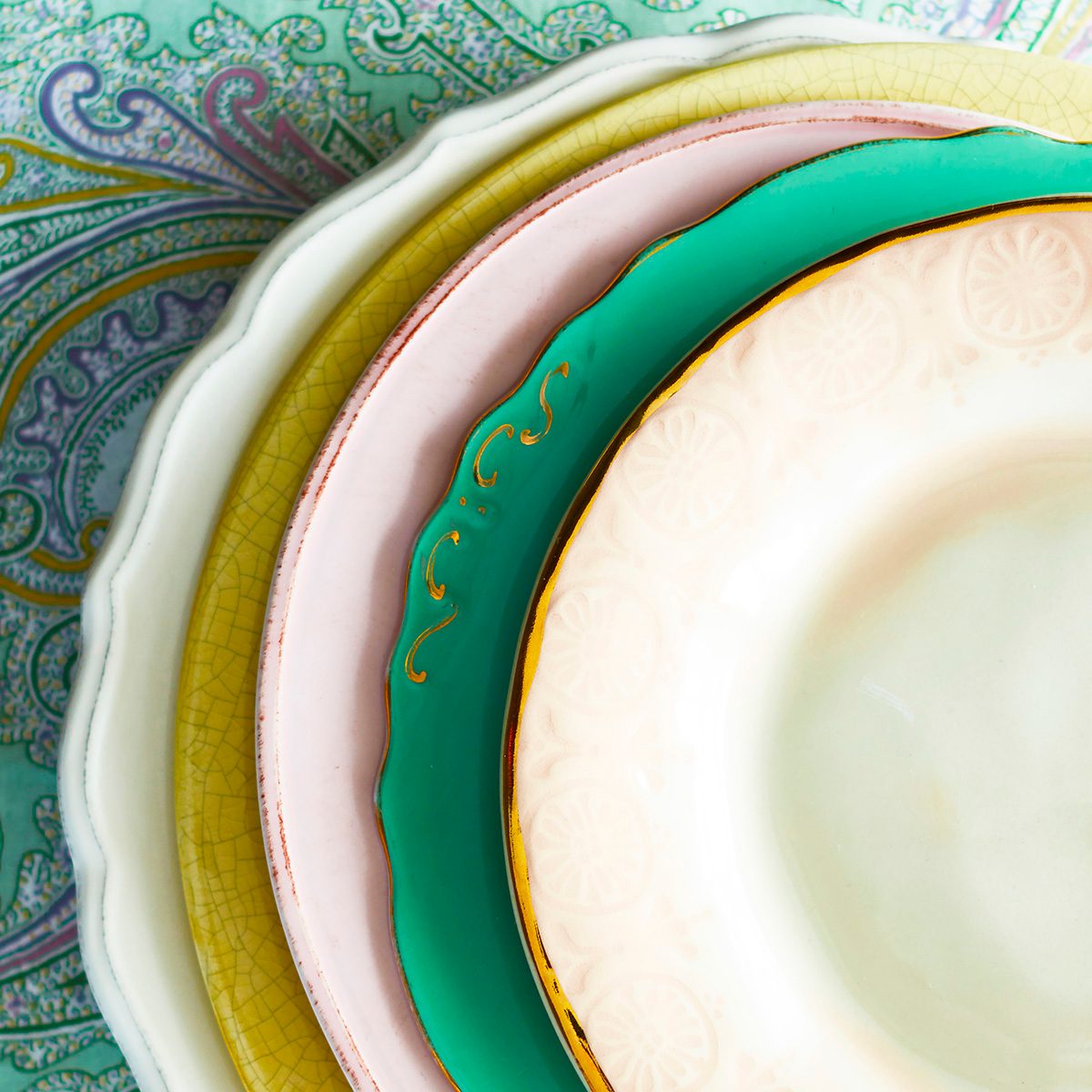 Variety of plates, close up view of edges