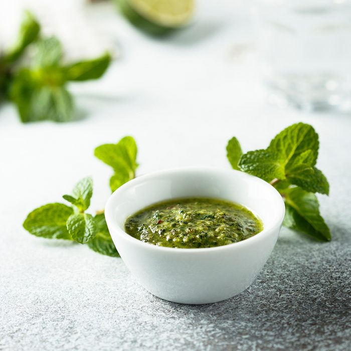Homemade fresh mint sauce