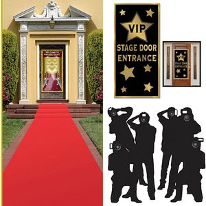 Hollywood Red Carpet Awards Ceremony Party Theme Supplies and Decorating Kit of 3 Items - Red Runner, Paparazzi Props and VIP Entrance Door Cover