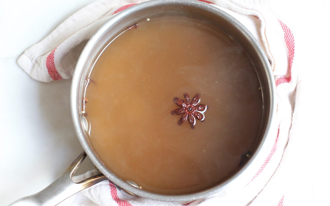 process shot, pickling liquid in sauce pot