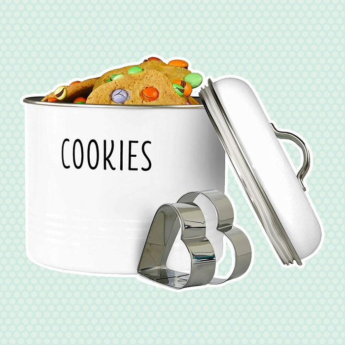 Tin Cookie Snack Jars Airtight Kitchen Food Storage Containers (White)