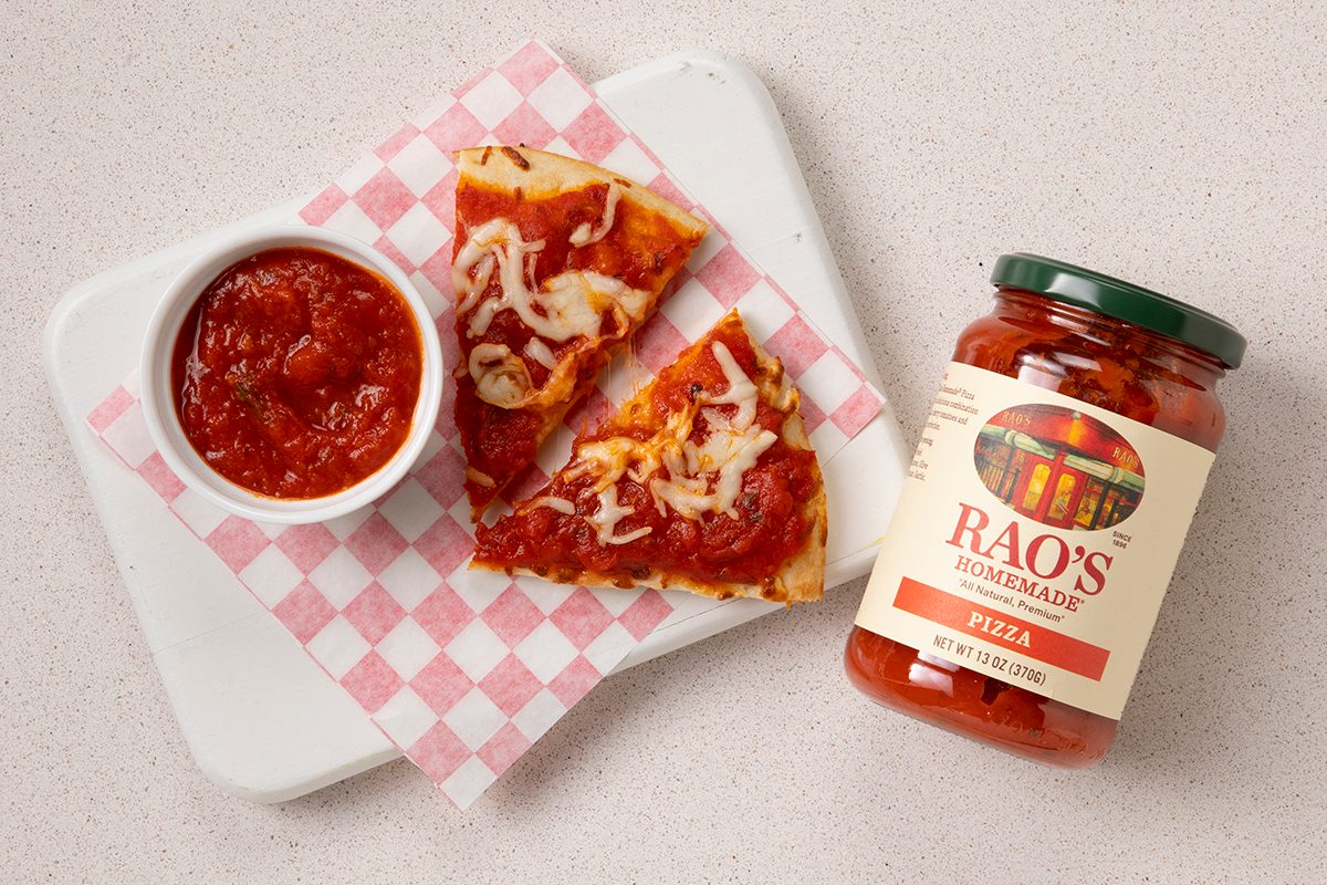 Rao’s Pizza Sauce In Jar, In Small Bowl, On Pizza