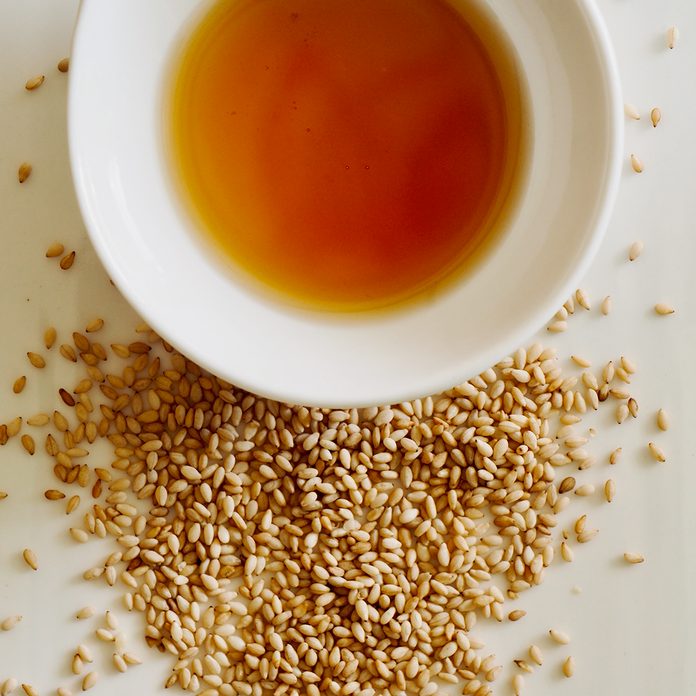 White Porcelain Plate, Sesame Oil And Sesame